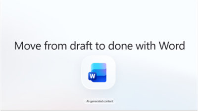 Abstract graphic of blue and pink curved shapes with the text "goodbye writer’s block" in the center.