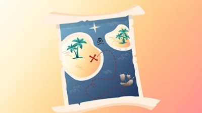 A map of a treasure island with labeled areas and markings.