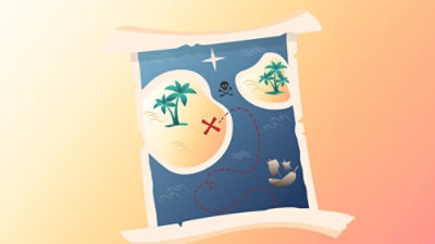 A map of a treasure island with labeled areas and markings.