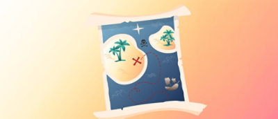 A map of a treasure island with labeled areas and markings.