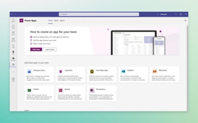 Ein Computerbildschirm mit dem Text „Ham ba create an app for your team“ [Ham ba, erstelle eine App für dein Team].