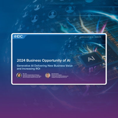 A close-up of a computer screen displaying a website with the text eIDC 2024 Business Opportunity of AI, Generative AI Delivering New Business Value and Increasing ROI.