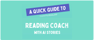 一个蓝白色标识，上面显示文本“借助 AI 故事使用朗读指导的快速指南”。