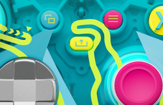 Close up of the share, menu, and Xbox button of the Xbox Wireless Controller – Forza Horizon 6 Limited Edition.