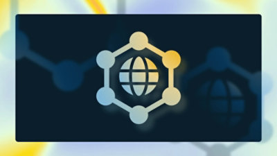 Globe icon inside a network-style hexagonal node structure, representing global connectivity or distributed systems.