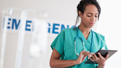 Nurse using tablet