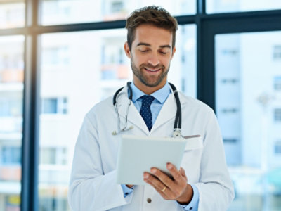 Doctor using tablet