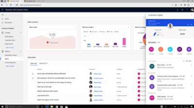 Screenshot einer Microsoft Dynamics 365 Customer Voice-Schnittstelle mit Warnungszusammenfassung, Warnungen nach Produkt