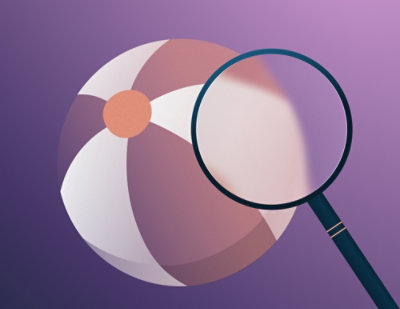 Abstract illustration of circular shapes with a magnifying glass highlighting a segment on a purple background