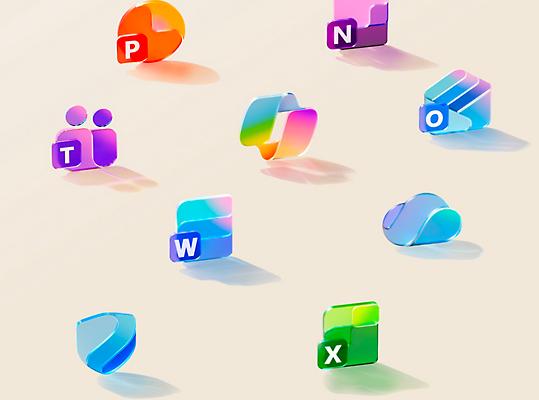 Five tiles showing OneDrive, Excel, Word, PowerPoint and Outlook.
