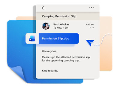 A screenshot of an email with subject Camping permission slip