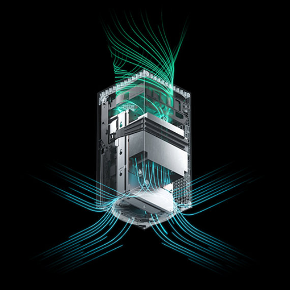 An abstract visualization of airflow within the XBOX Series X consoles.