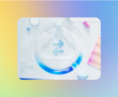 A white and blue background with arrows and shapes.