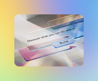 A stylized interface with the text "Discover what you can do with AI" and a button labeled "Build.