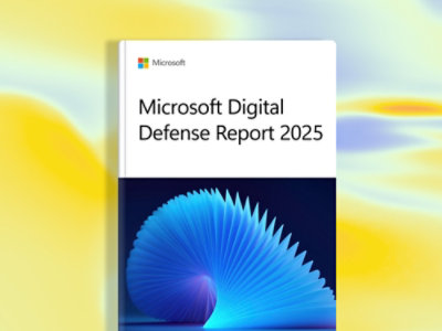 A book cover featuring blue and white colors with the text Microsoft Digital Defense Report 2025.