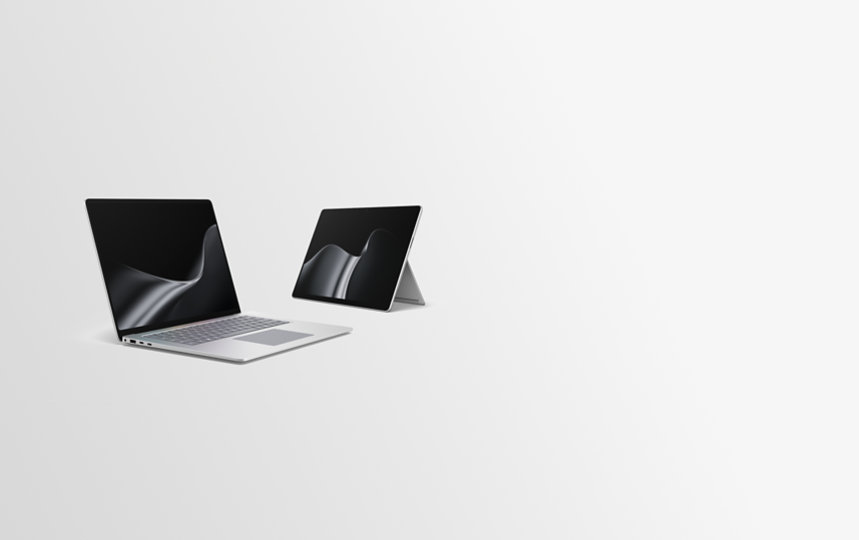 Surface Laptop and Surface Pro family devices displayed on a light background.