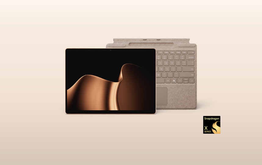 A Dune Surface Pro 13-inch (12th Edition) bundled with a matching Dune Flex Keyboard, alongside a Snapdragon® badge.