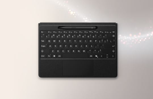 A black, Surface Flex Pro Signature Keyboard with Slimline Pen.
