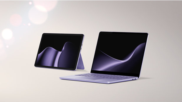 13-inch Surface Laptop and 12-inch Surface Pro in Violet.