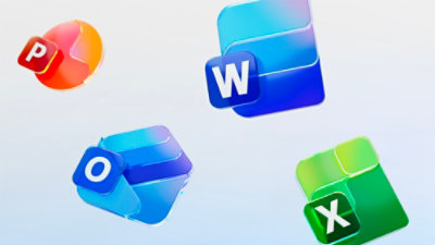 A group of colorful icons including a blue and white cube, a red and orange ball, and a green cube.