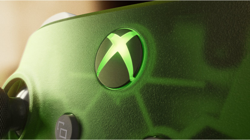 Primer plano del botón XBOX del Mando inalámbrico XBOX X25 de edición especial