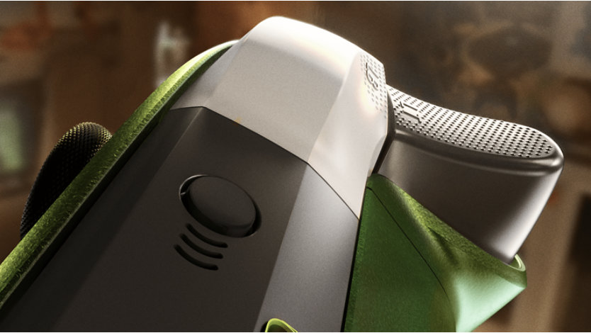 Primer plano del botón superior y el gatillo del Mando inalámbrico XBOX X25 de edición especial