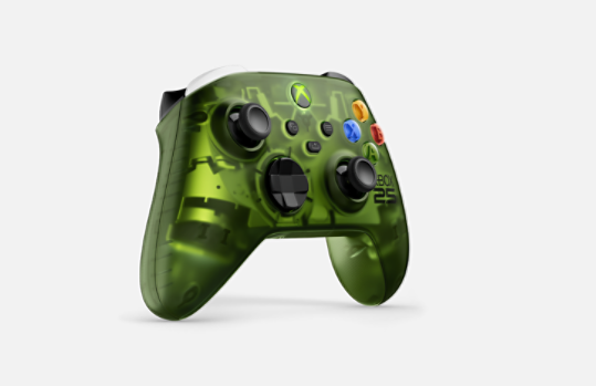 Front angle of the  XBOX Wireless Controller X25 Special Edition in translucent OG Green
