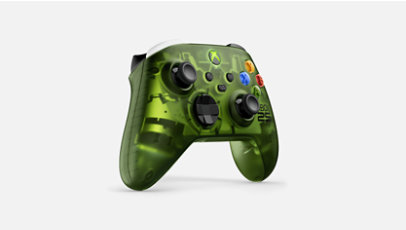 Front angle of the  XBOX Wireless Controller X25 Special Edition in translucent OG Green