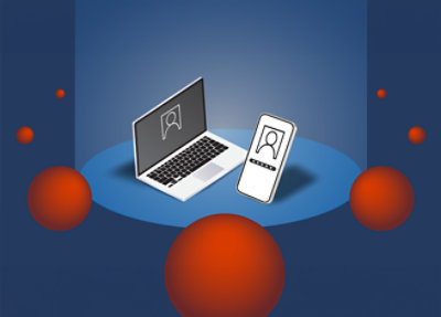 En dator och en telefon på en blå yta