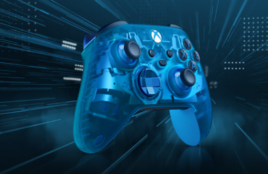 Front left angle of the Xbox Wireless Controller – Sky Cipher Special Edition.