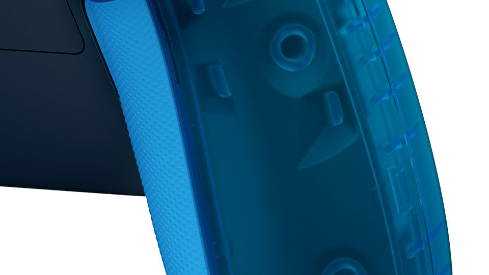 Gros plan sur les surfaces texturées antidérapantes de la manette sans fil Xbox - Édition spéciale Sky Cipher. 
