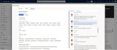 A screenshot of a computer screen showing Keyword and conversation analysis.