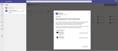 A screenshot of a computer screen showing approved request in teams
