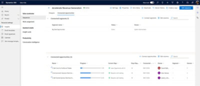 A screenshot of a computer screen showing Accelerate Revenue Generation with connected opportunities tab selected.