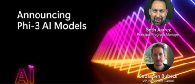 一个留着胡子的男人的特写，黑色背景上文本显示宣布推出标题为“Phi-3 Al”的 AI 模型。