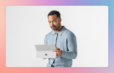 A person holding a tablet.