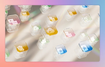 A group of small plastic containers with different colored icons.