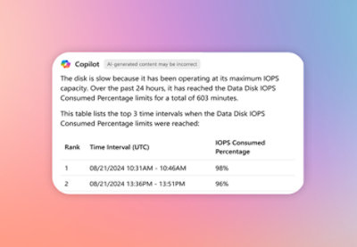 copilot dialog having details why disk is slow