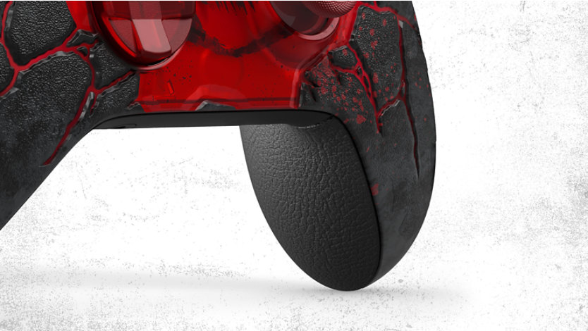 Detaildarstellung der unteren Griffflächen vom XBOX Wireless Controller – Gears of War: E-Day Limited Edition. 
