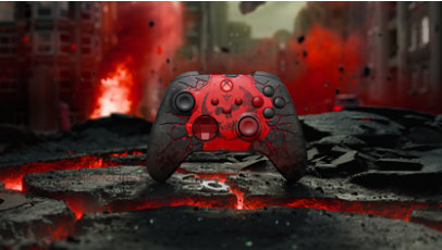 Den trådløse XBOX-controller i Gears of War: E-Day-specialudgave set skråt forfra.