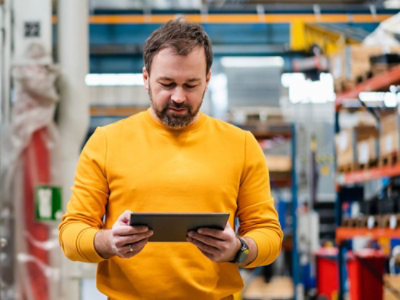 A person analyzing statistical data on a tabscreen