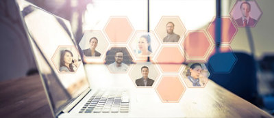 A computer with many images of people