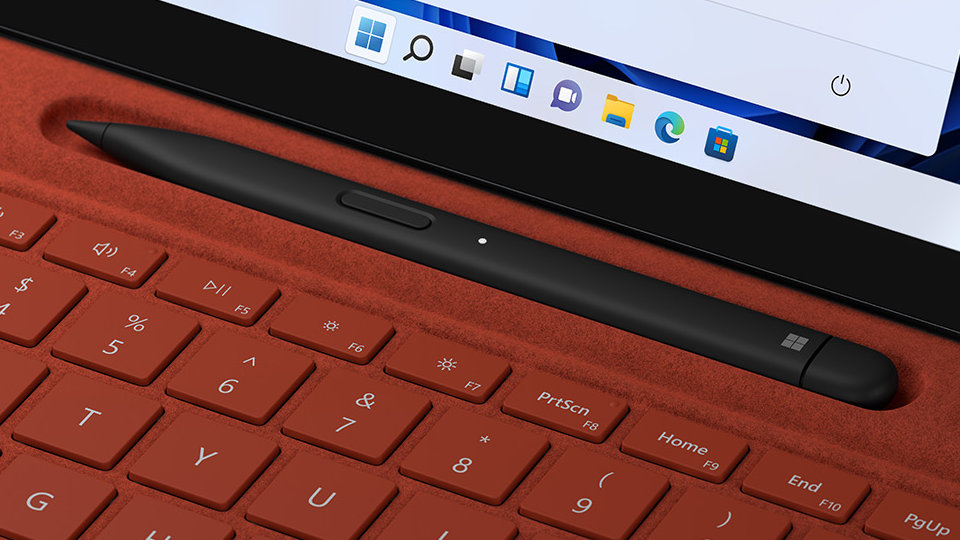 A close-up of Surface Slim Pen 2 charging