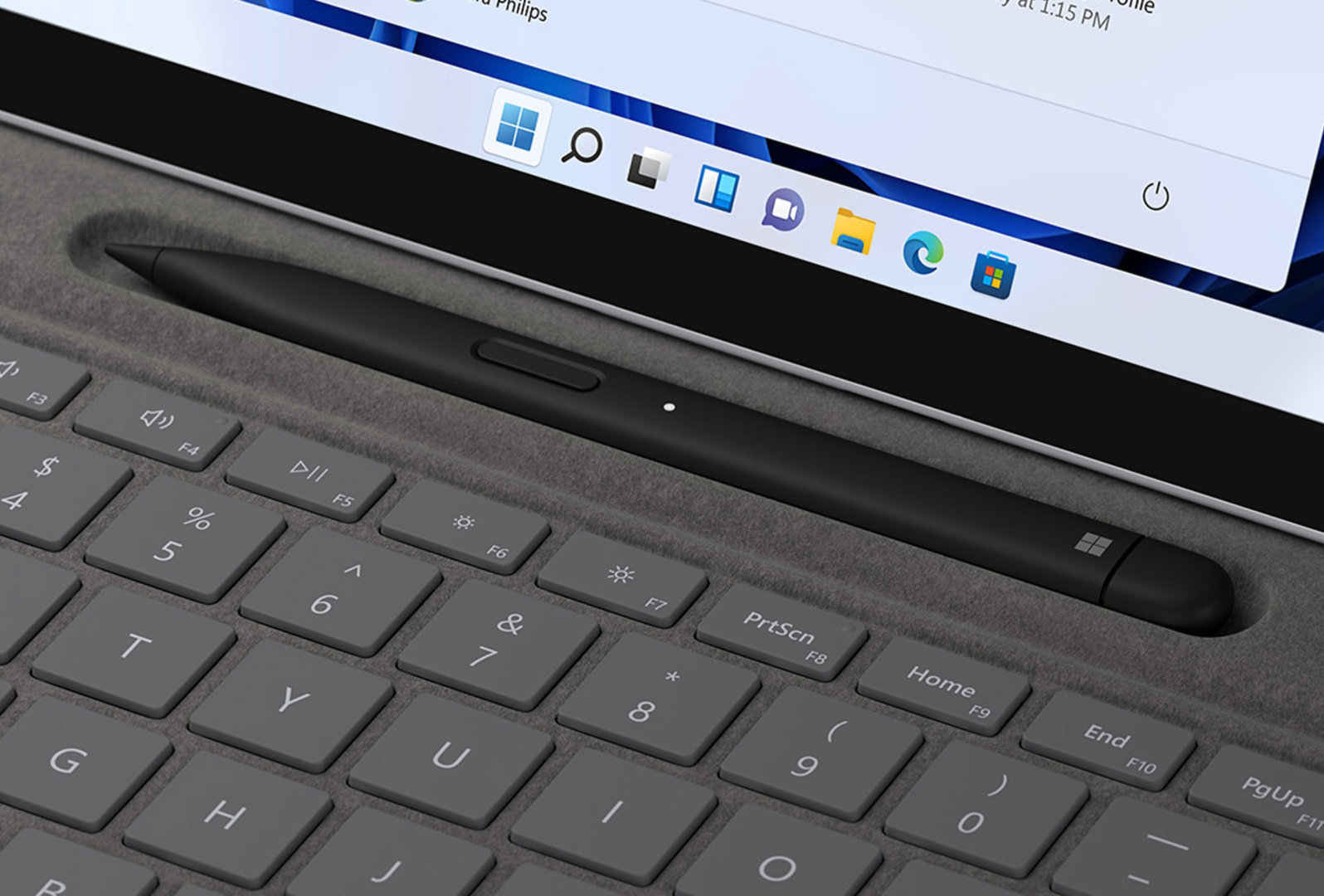 A close-up of Surface Slim Pen 2 charging.