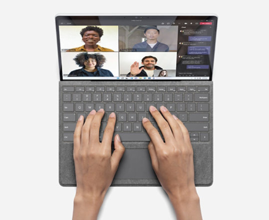 The Surface Pro X as a laptop with Windows 11.