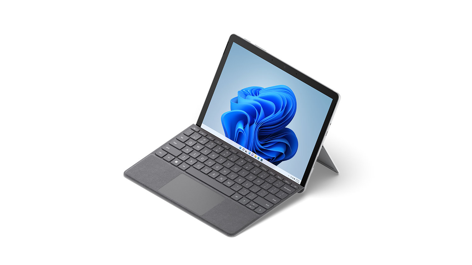 Vista angolare destra di un dispositivo Surface Go 3 con cover con tasti.