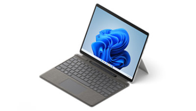 Surface Pro 8 shown with Pro Signature Keyboard and Slim Pen 2.