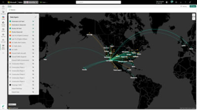 Global flight routes and traffic visualization map