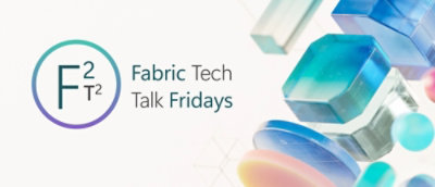 A close-up of a hexagon-shaped blue and white object with the text Fabric Tech Talk Fridays.