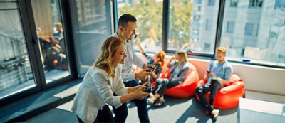 A group of people sitting in a room